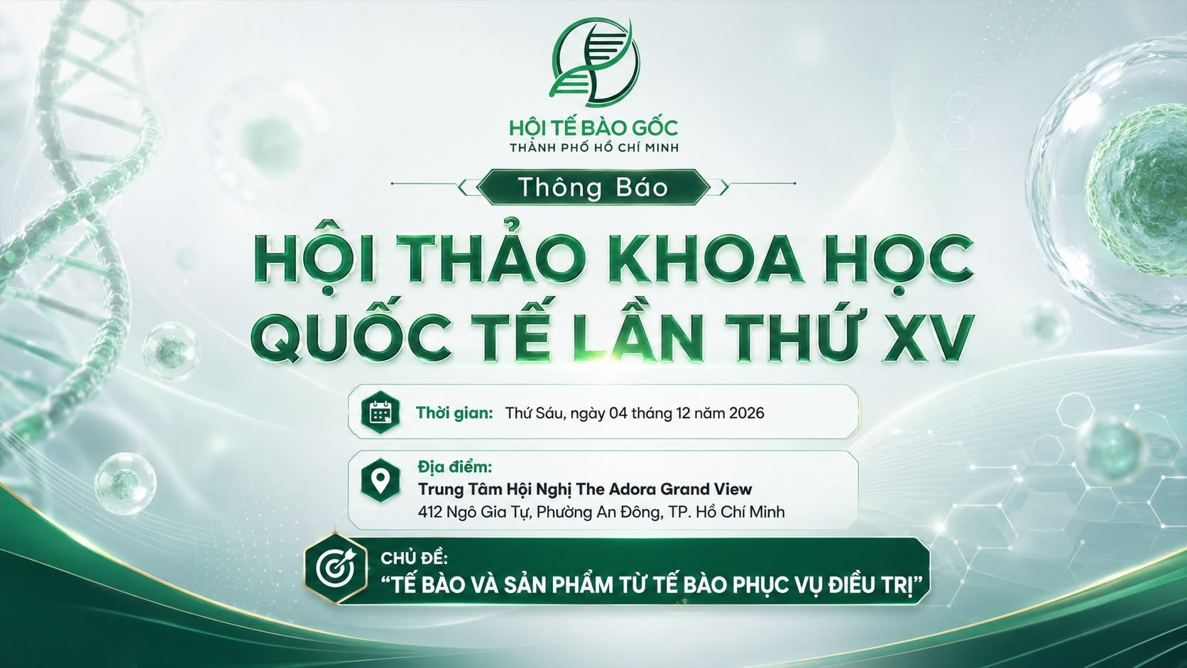 Poster hội thảo khoa học quốc tế lần XV ngày 04 tháng 12 năm 2026 tại The Adora Grand View